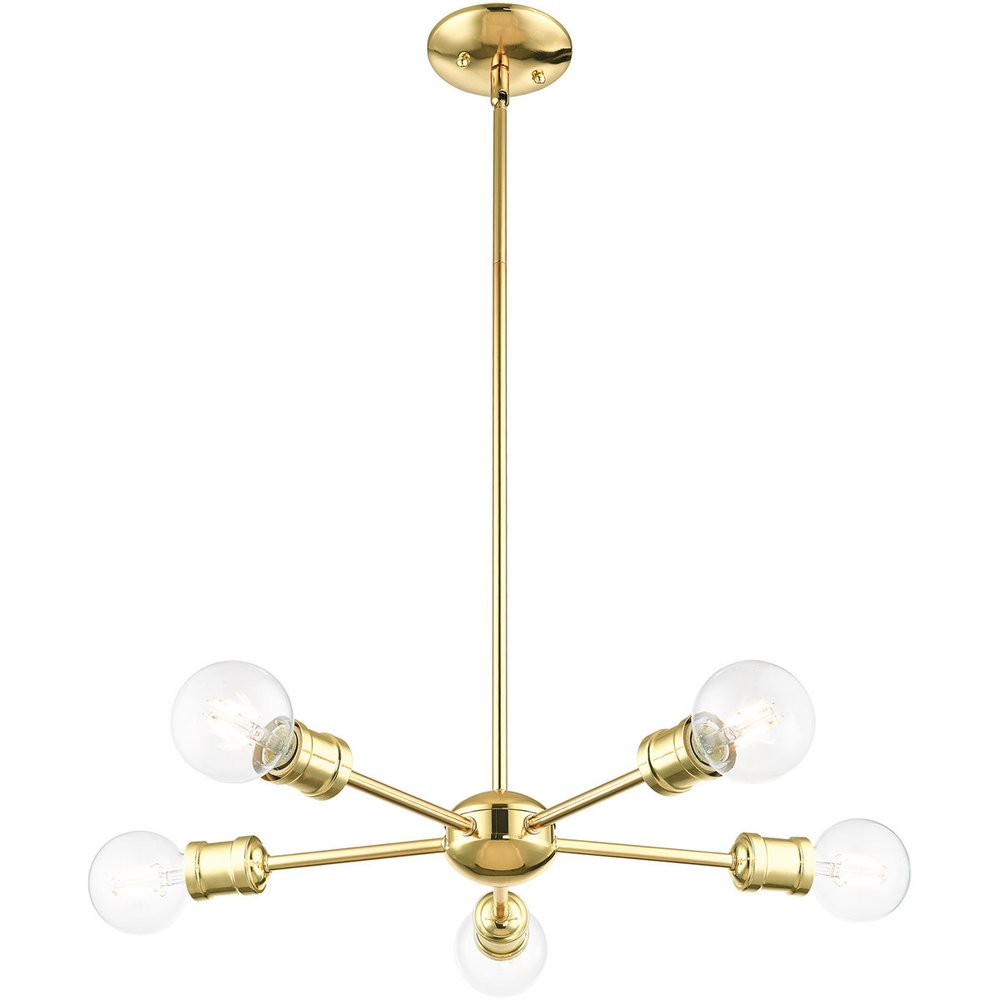 Brass Five Light Metal Dimmable Chandelier With Shades