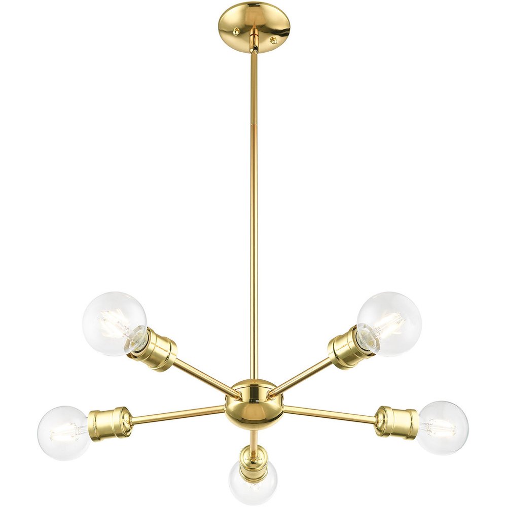 Brass Five Light Metal Dimmable Chandelier With Shades