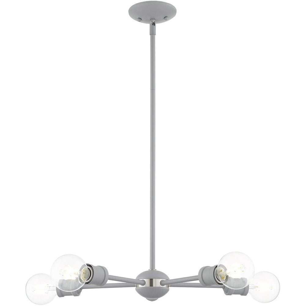 Gray Five Light Metal Dimmable Chandelier With Shades