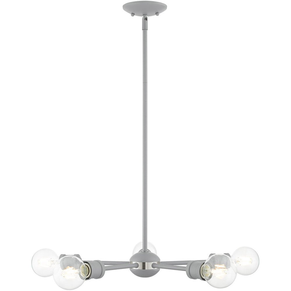Gray Five Light Metal Dimmable Chandelier With Shades