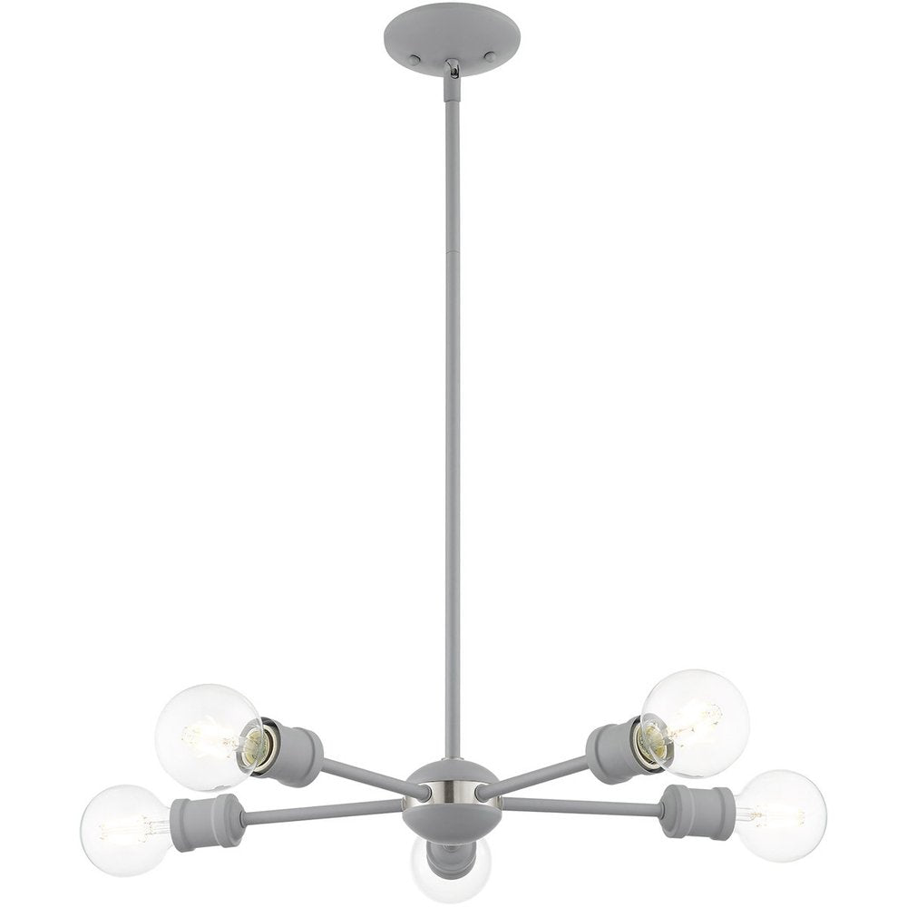 Gray Five Light Metal Dimmable Chandelier With Shades