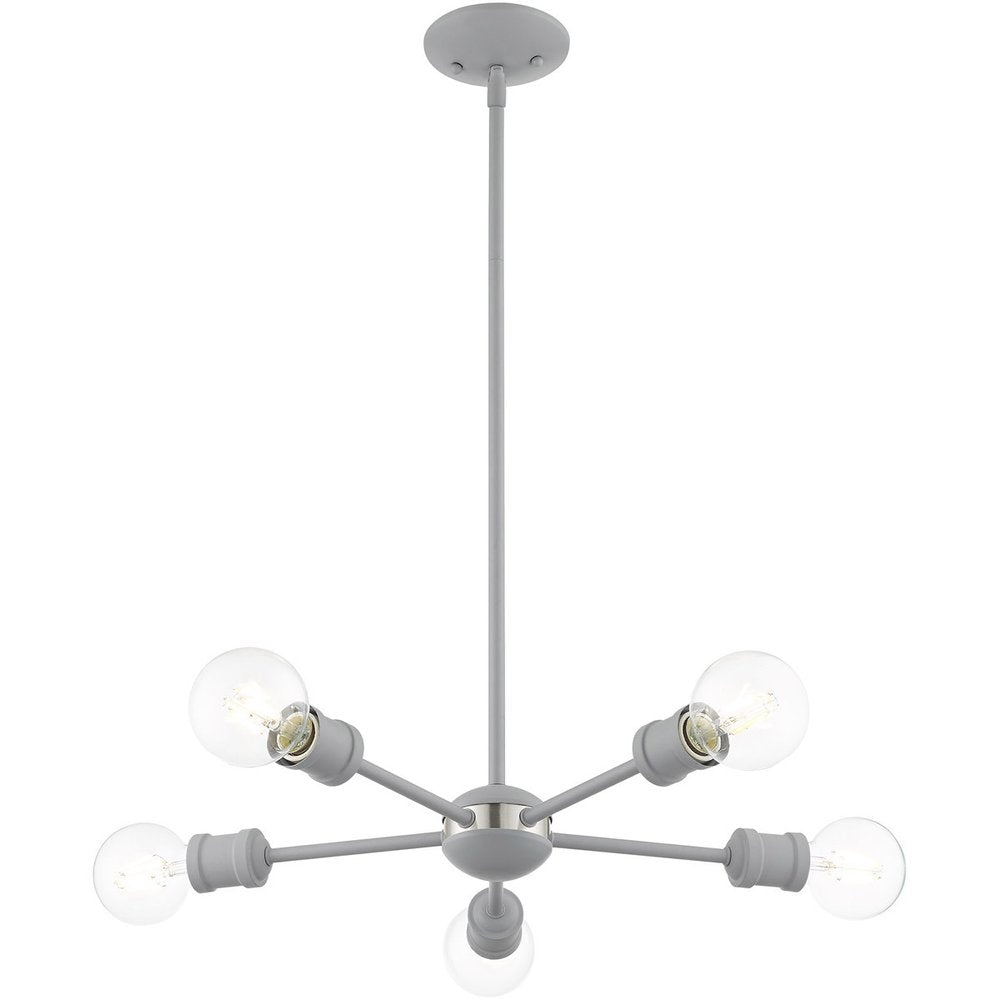 Gray Five Light Metal Dimmable Chandelier With Shades