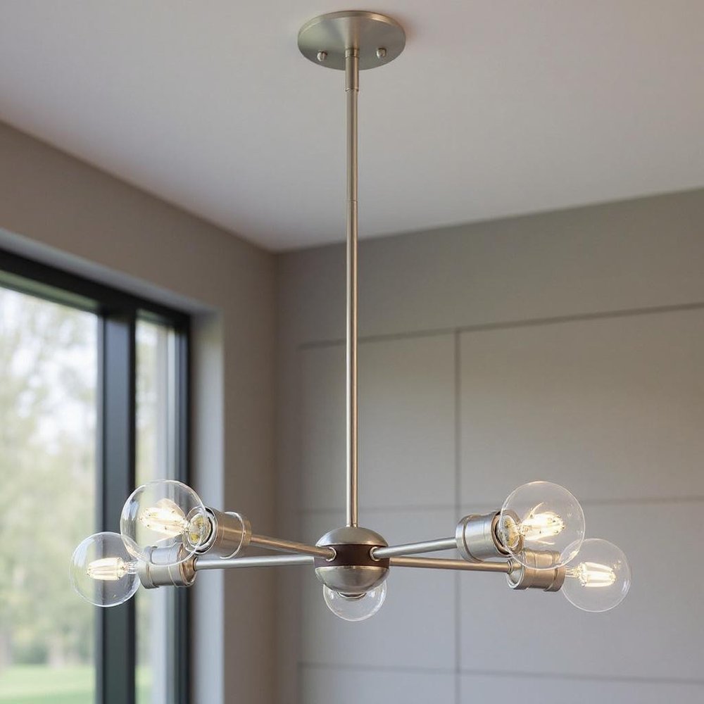Nickel Five Light Metal Dimmable Chandelier With Shades