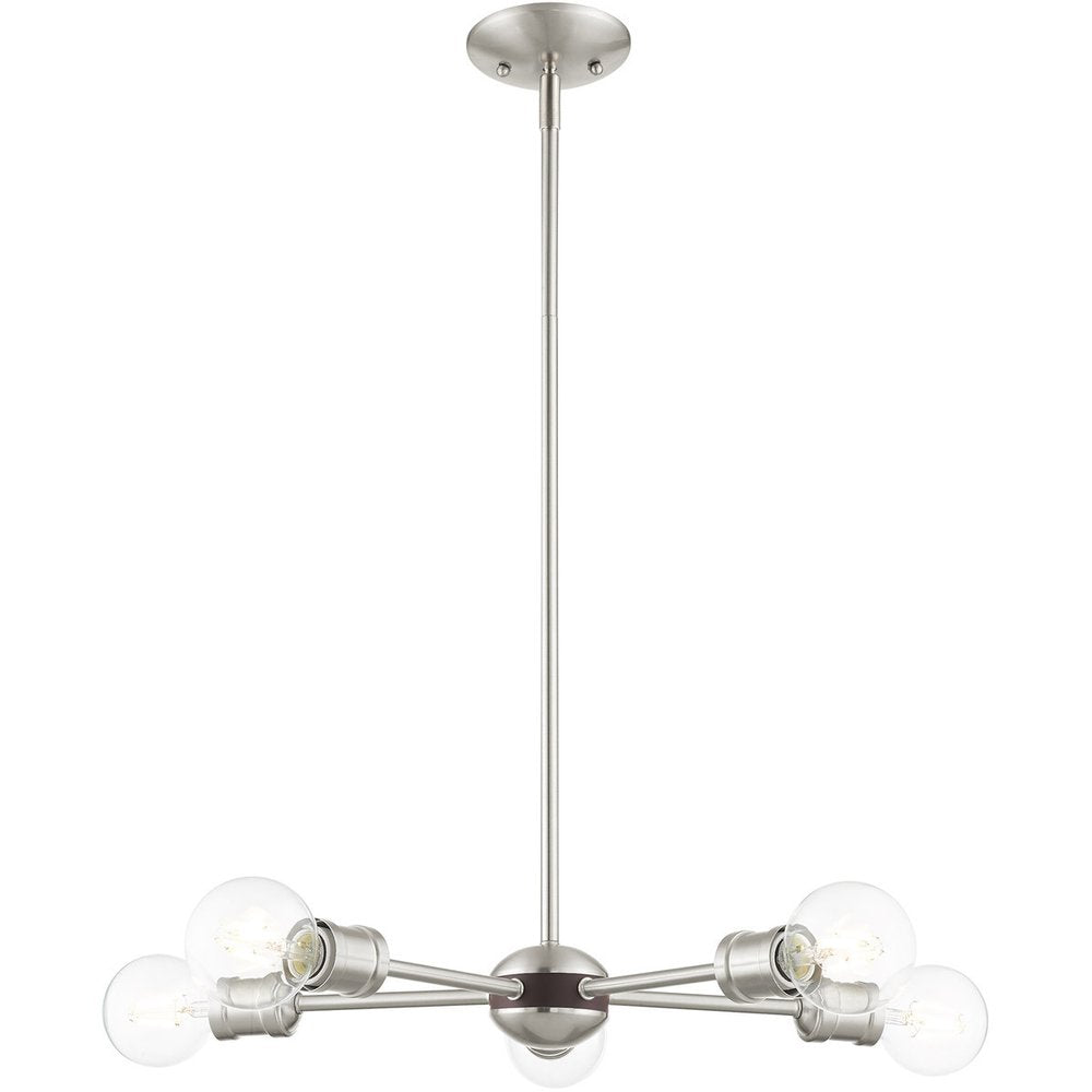 Nickel Five Light Metal Dimmable Chandelier With Shades