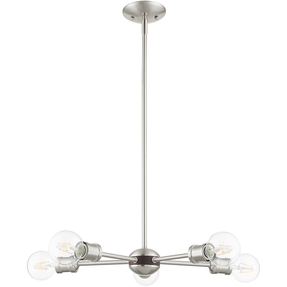 Nickel Five Light Metal Dimmable Chandelier With Shades