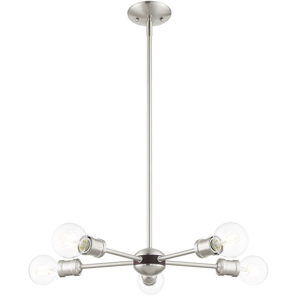 Nickel Five Light Metal Dimmable Chandelier With Shades