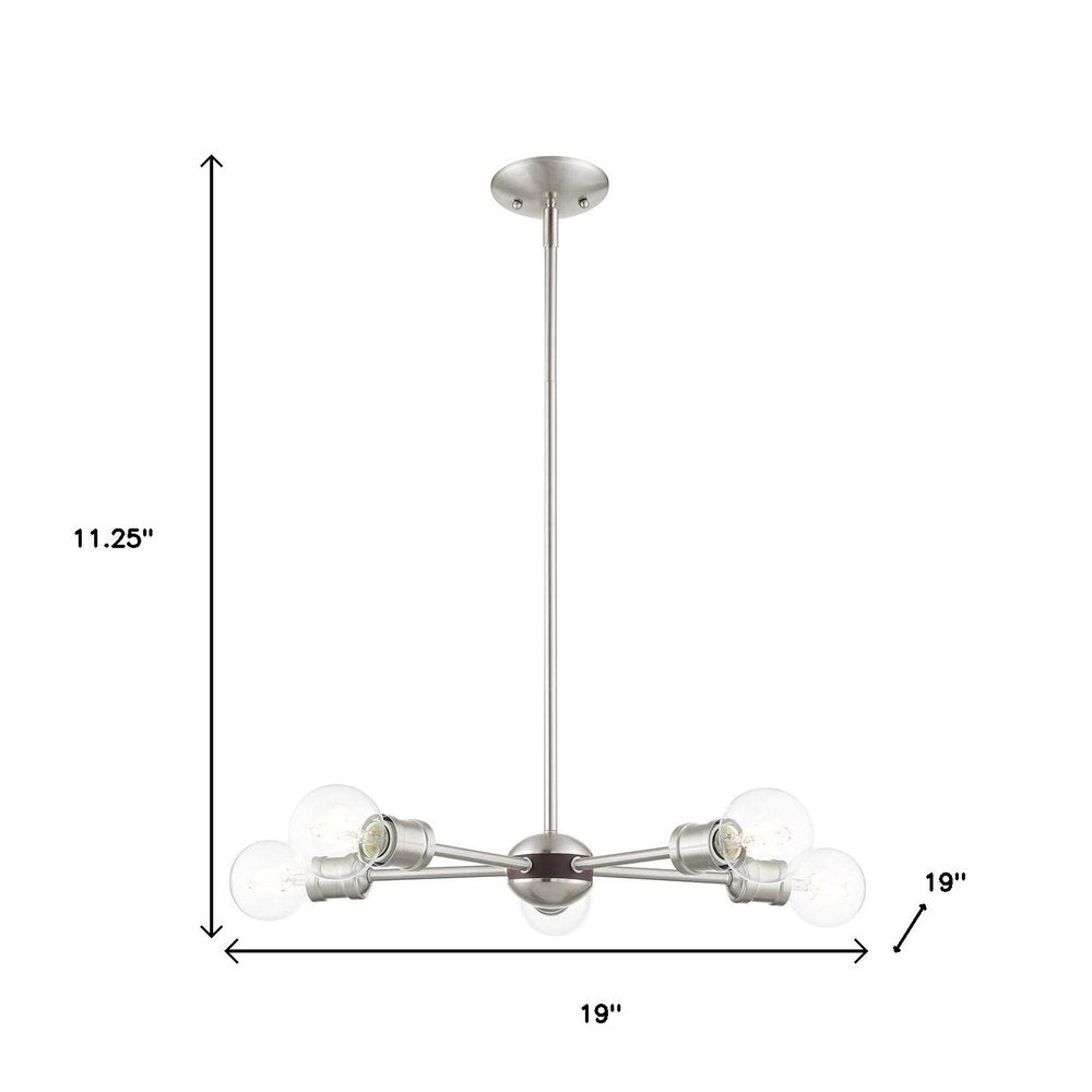 Nickel Five Light Metal Dimmable Chandelier With Shades