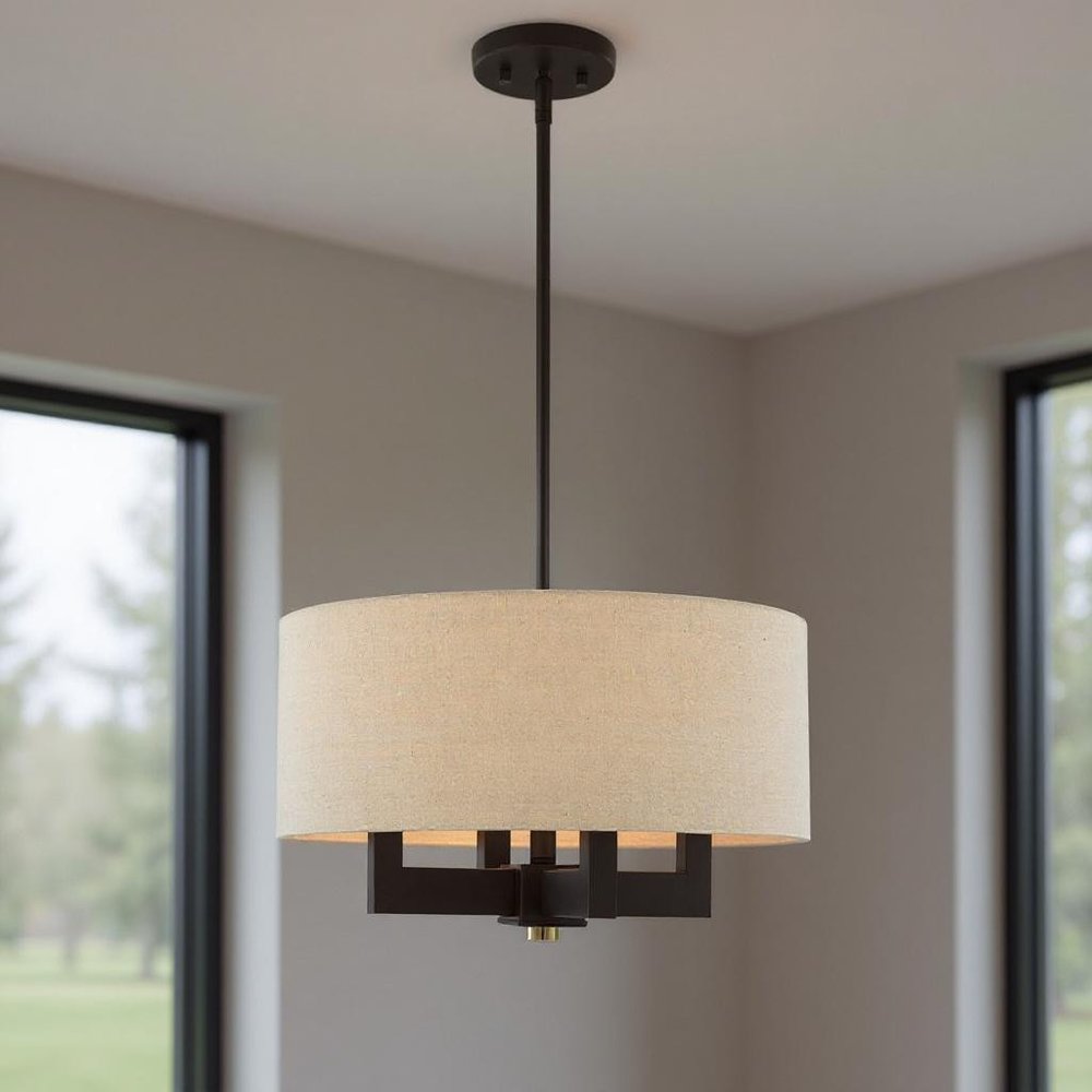Bronze Four Light Metal Dimmable Chandelier With Shades