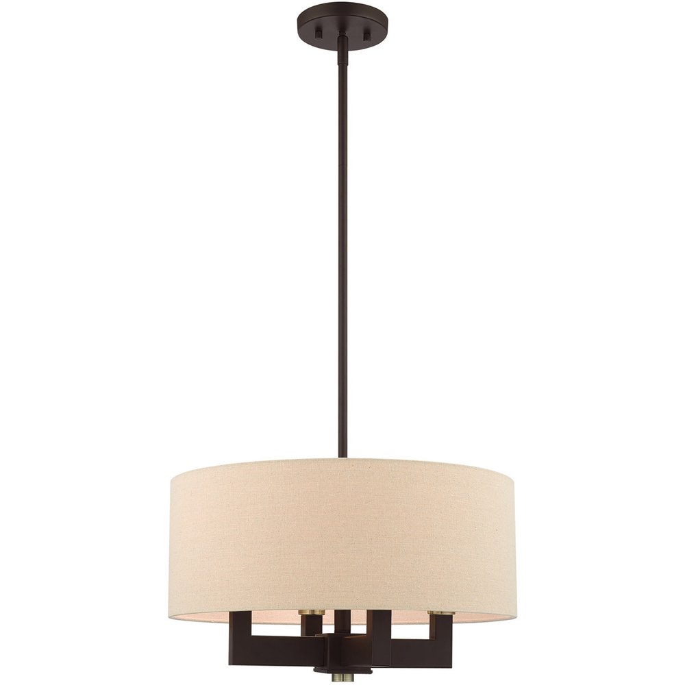Bronze Four Light Metal Dimmable Chandelier With Shades