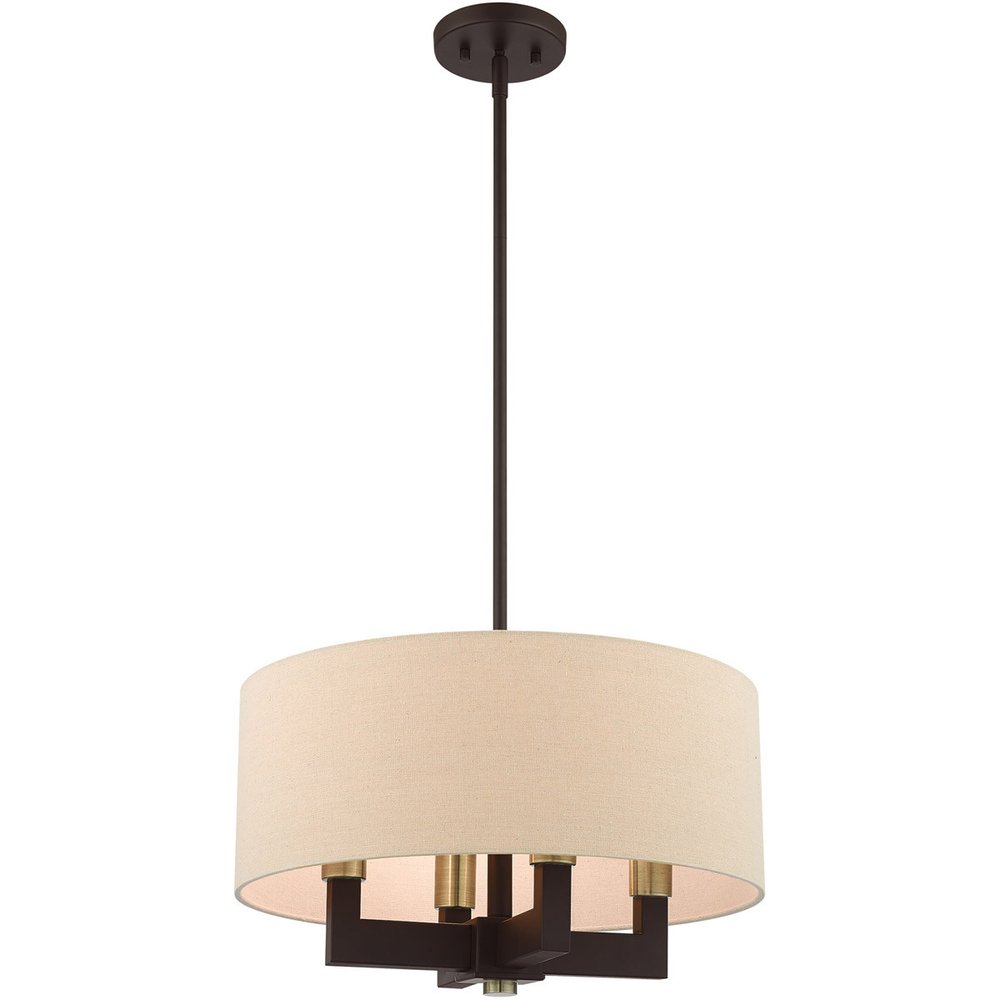 Bronze Four Light Metal Dimmable Chandelier With Shades