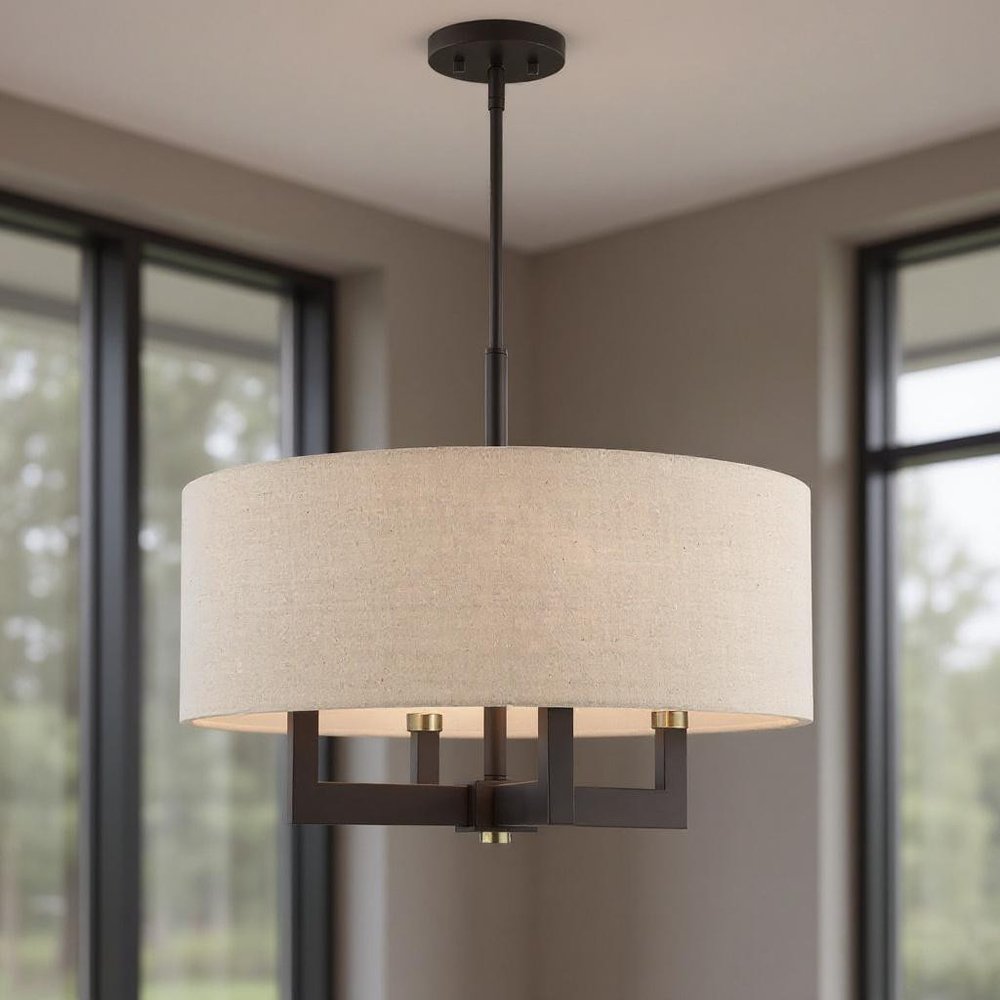 Bronze Four Light Metal Dimmable Chandelier With Shades