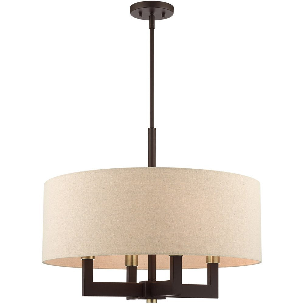 Bronze Four Light Metal Dimmable Chandelier With Shades