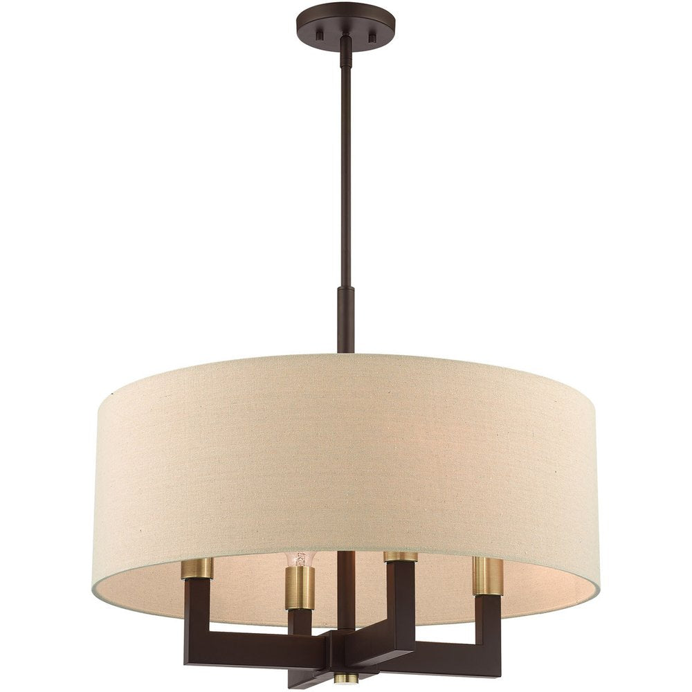 Bronze Four Light Metal Dimmable Chandelier With Shades