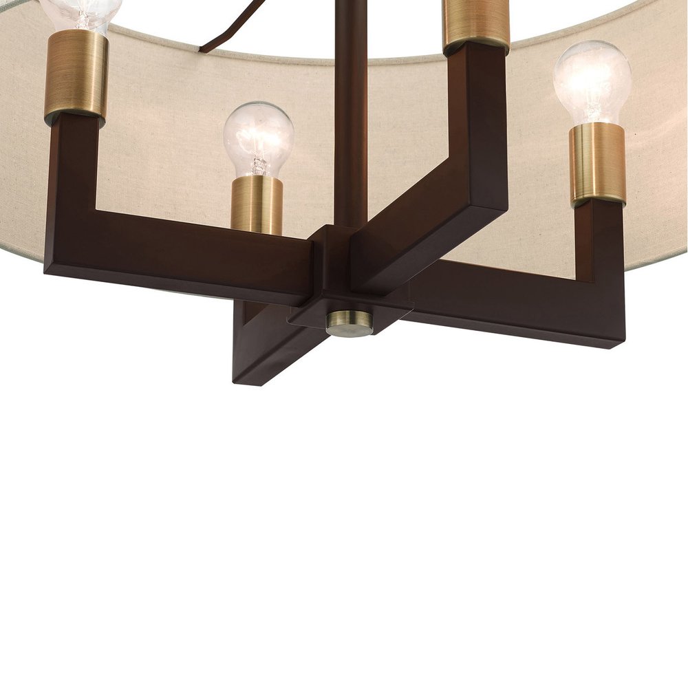 Bronze Four Light Metal Dimmable Chandelier With Shades