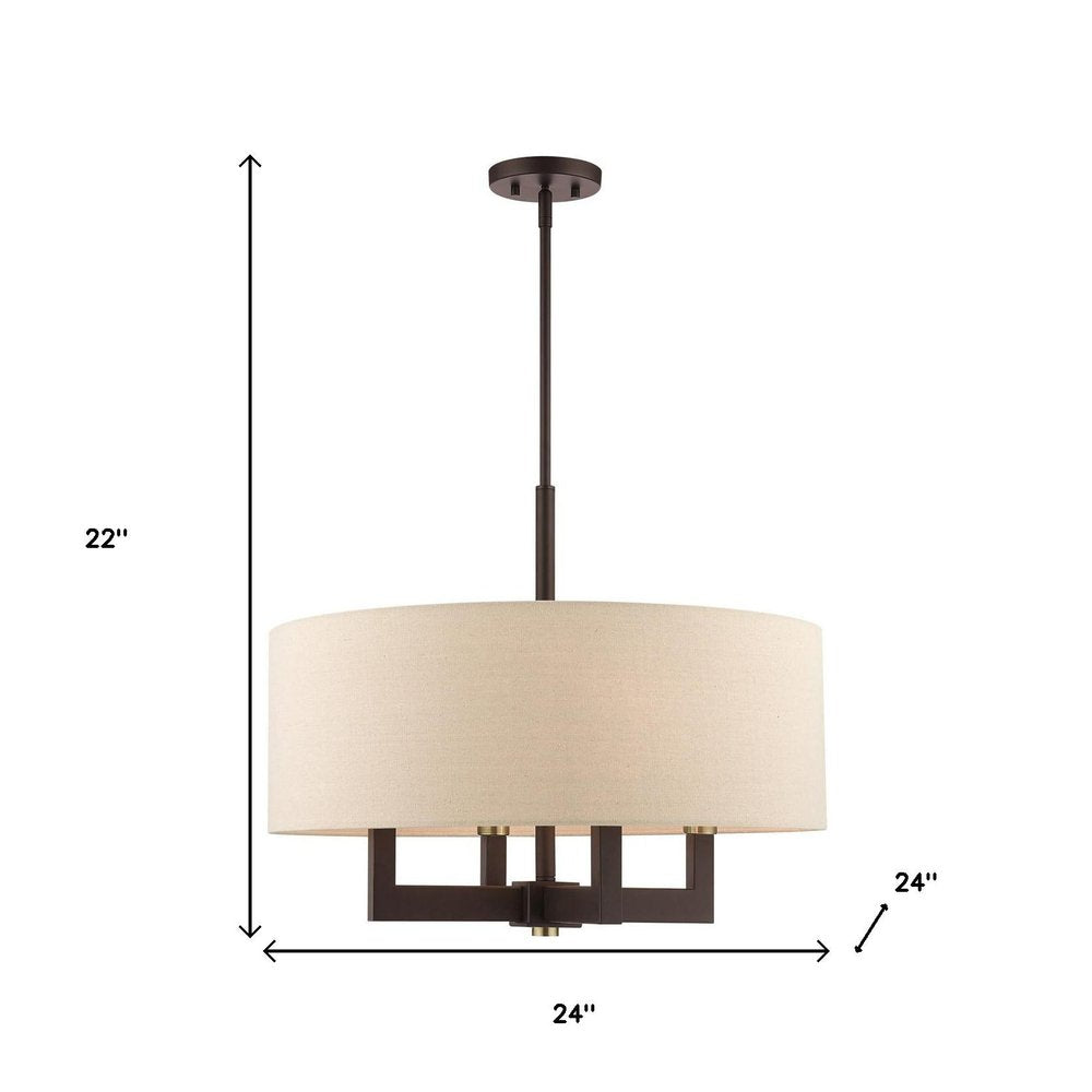Bronze Four Light Metal Dimmable Chandelier With Shades