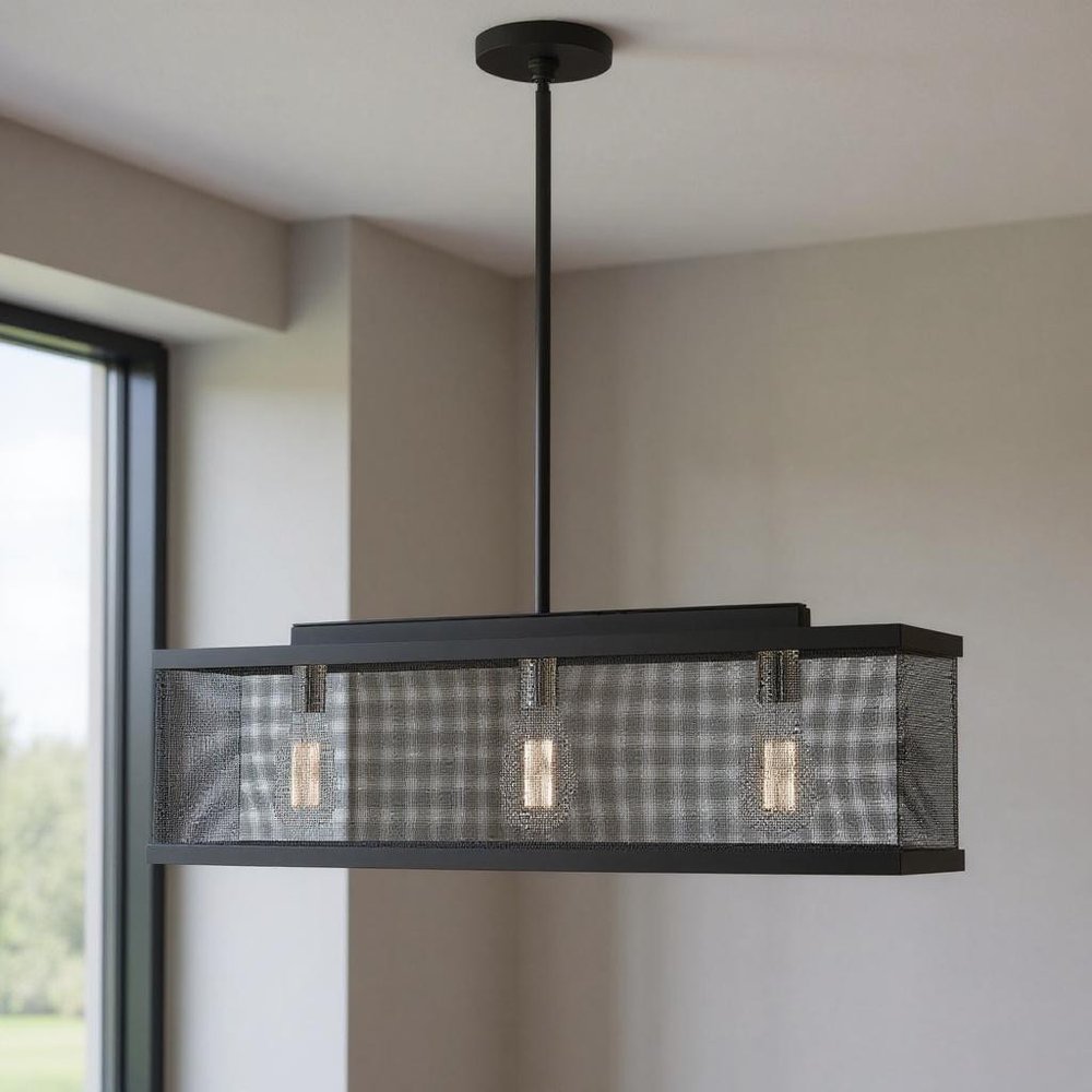 Black Three Light Metal Dimmable Chandelier With Shades