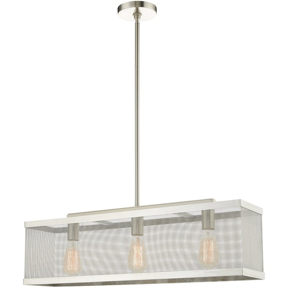 Nickel Three Light Metal Dimmable Chandelier With Shades