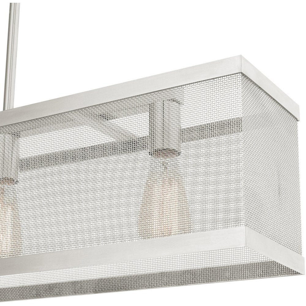 Nickel Three Light Metal Dimmable Chandelier With Shades