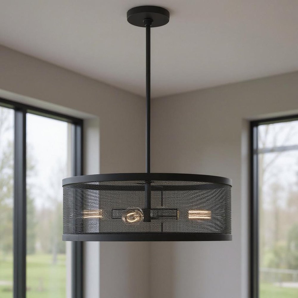 Black Four Light Metal Dimmable Chandelier With Shades