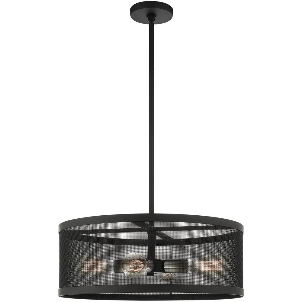 Black Four Light Metal Dimmable Chandelier With Shades
