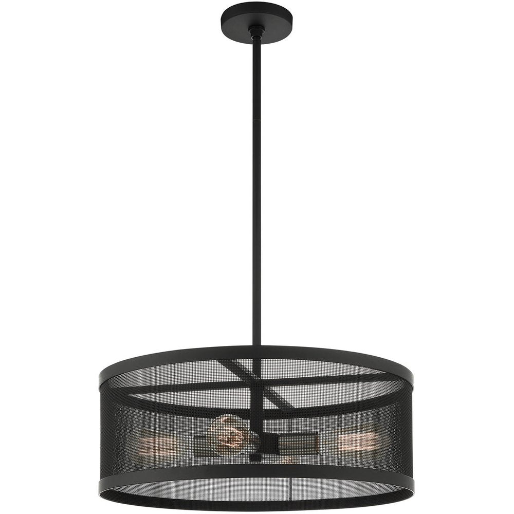 Black Four Light Metal Dimmable Chandelier With Shades