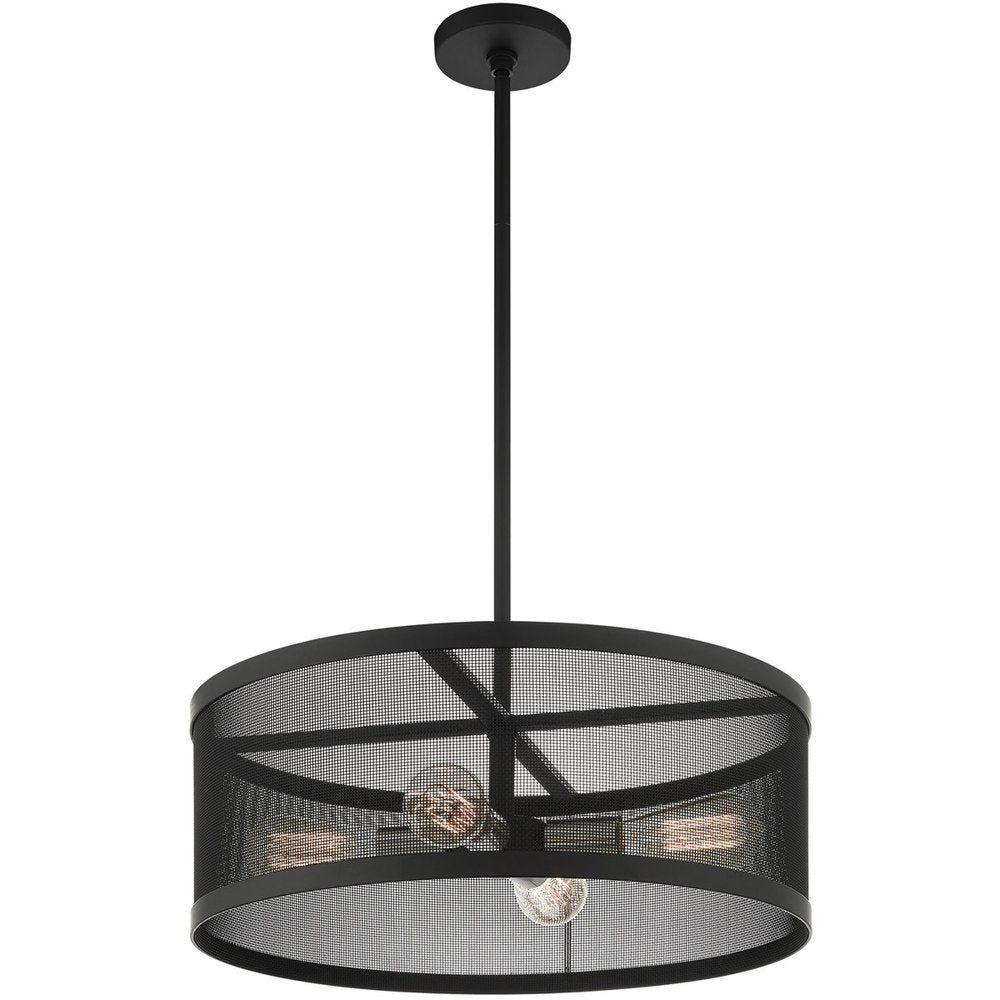 Black Four Light Metal Dimmable Chandelier With Shades