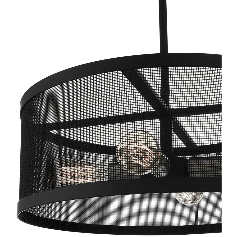 Black Four Light Metal Dimmable Chandelier With Shades