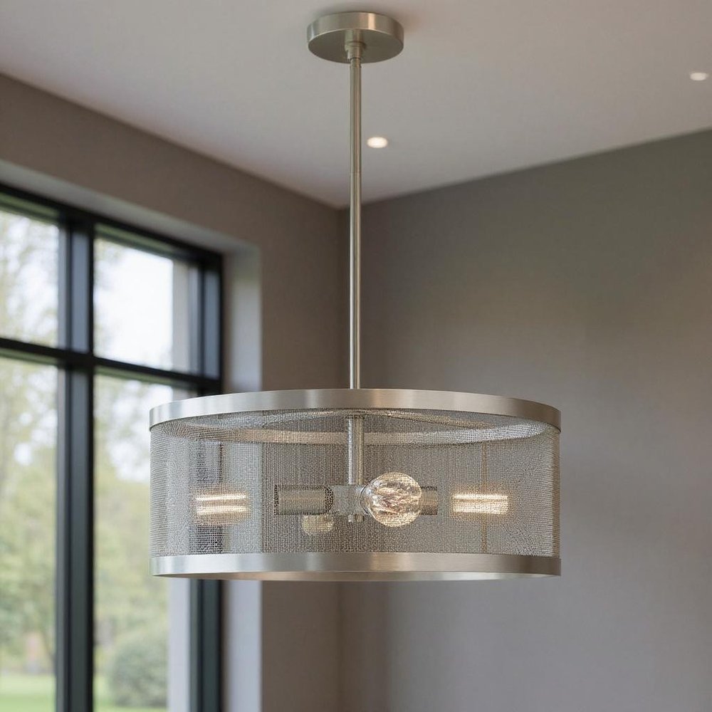 Nickel Four Light Metal Dimmable Chandelier With Shades