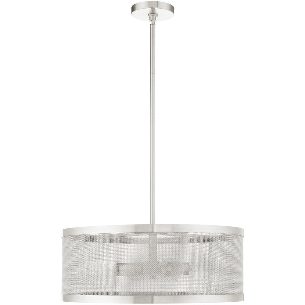 Nickel Four Light Metal Dimmable Chandelier With Shades