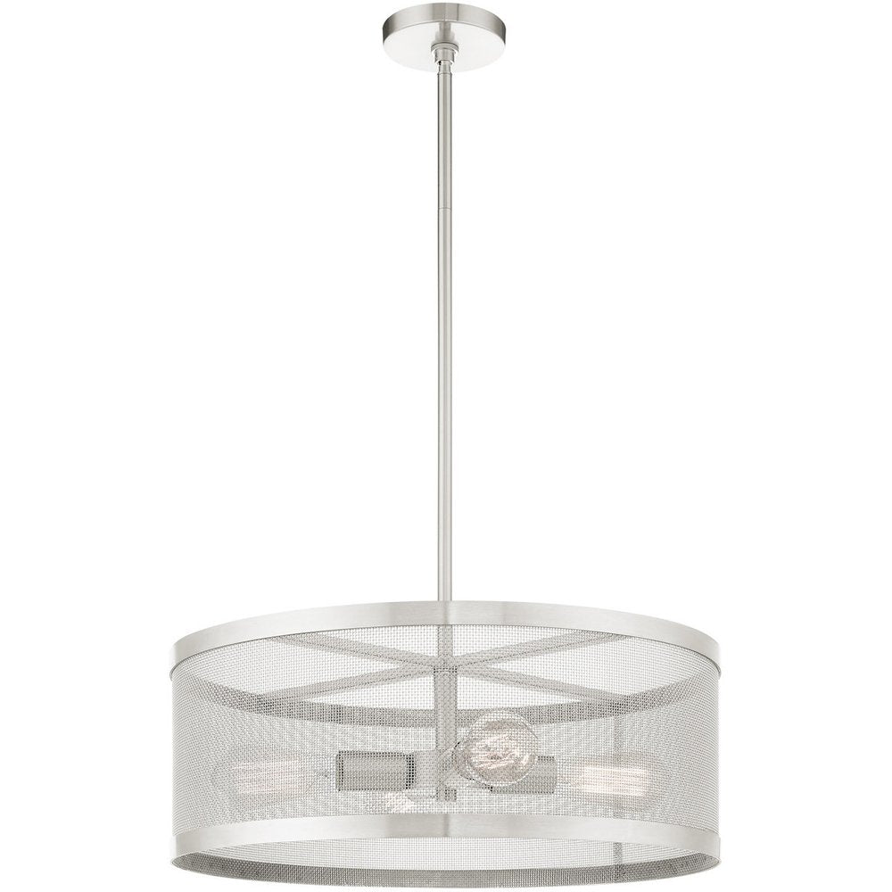 Nickel Four Light Metal Dimmable Chandelier With Shades