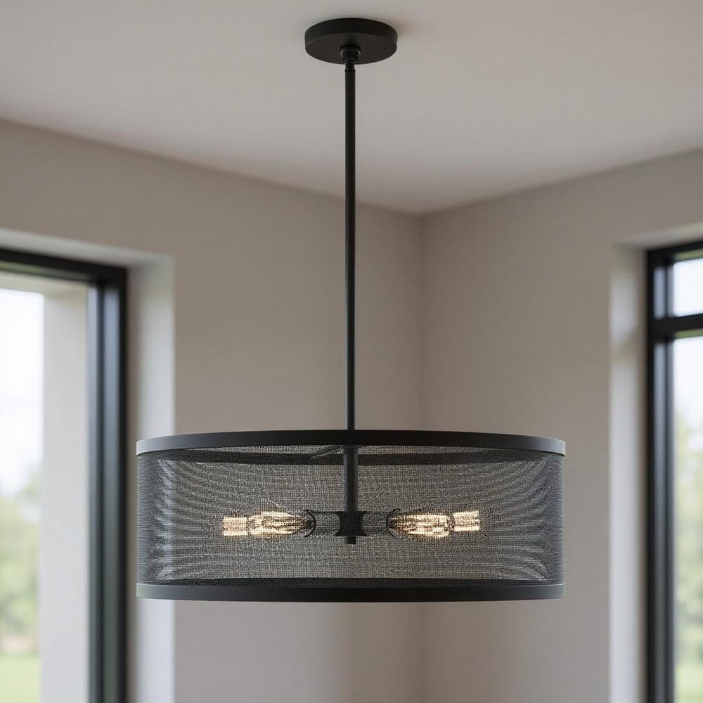Black Five Light Metal Dimmable Chandelier With Shades