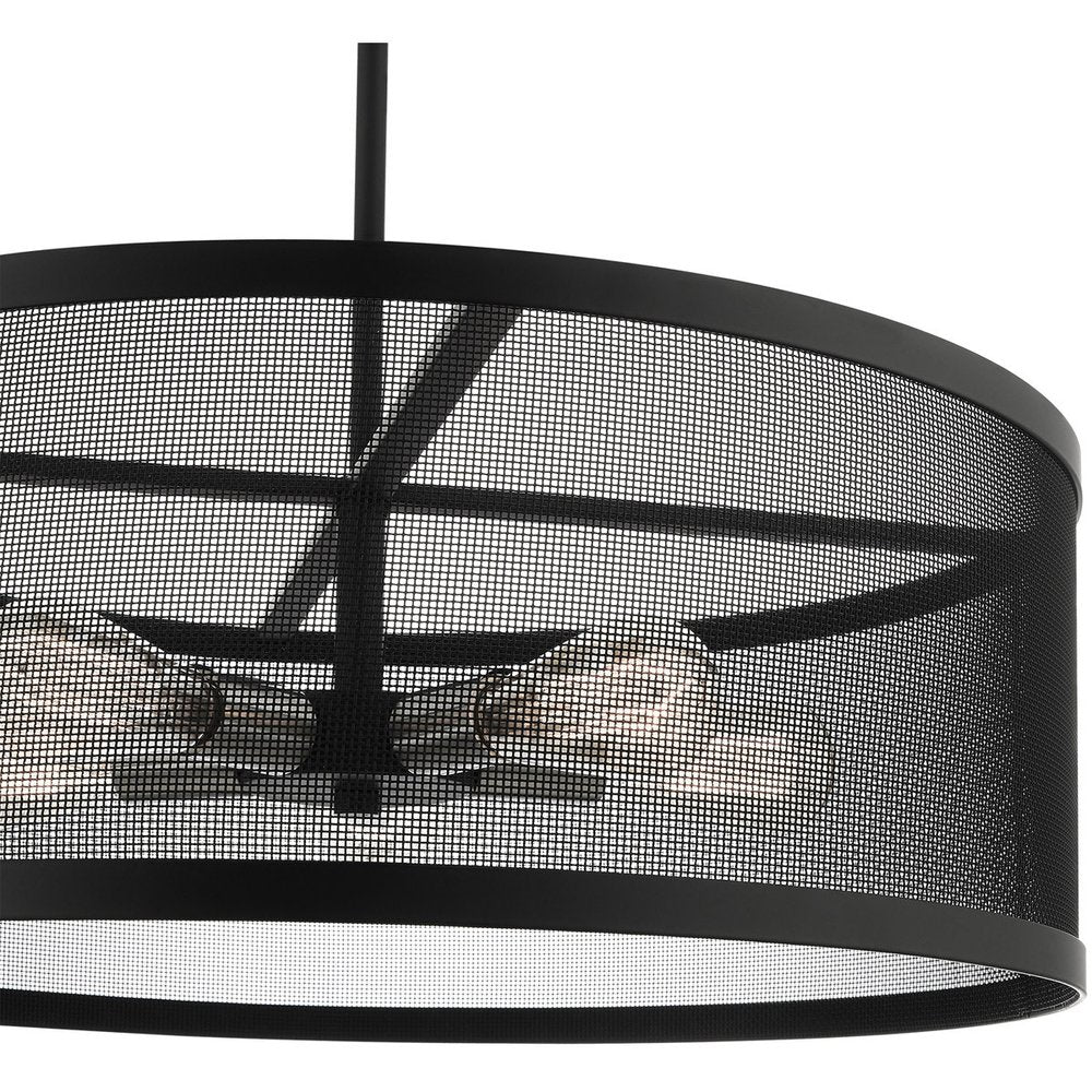 Black Five Light Metal Dimmable Chandelier With Shades