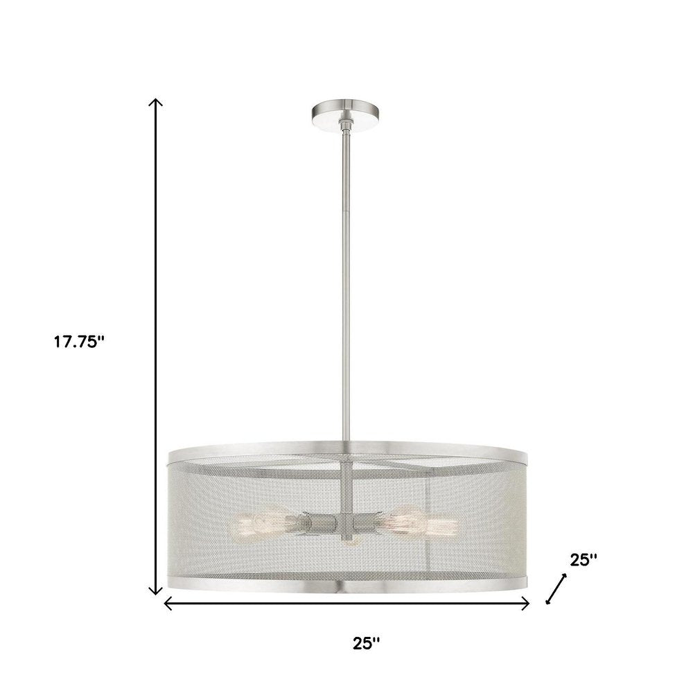 Nickel Five Light Metal Dimmable Chandelier With Shades