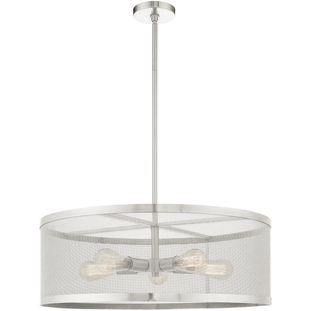 Nickel Five Light Metal Dimmable Chandelier With Shades