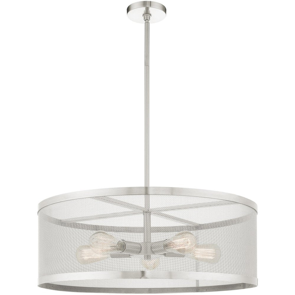 Nickel Five Light Metal Dimmable Chandelier With Shades