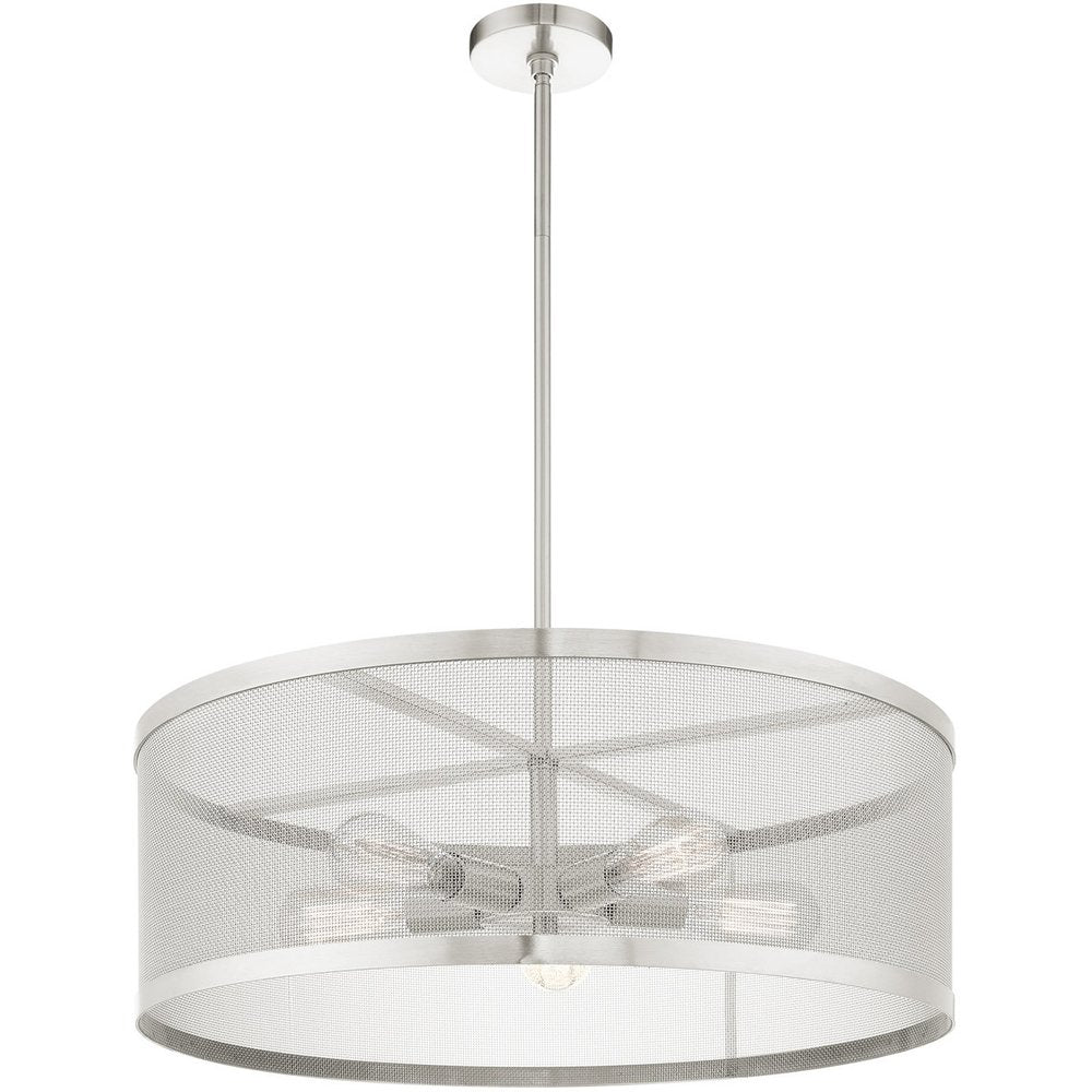 Nickel Five Light Metal Dimmable Chandelier With Shades