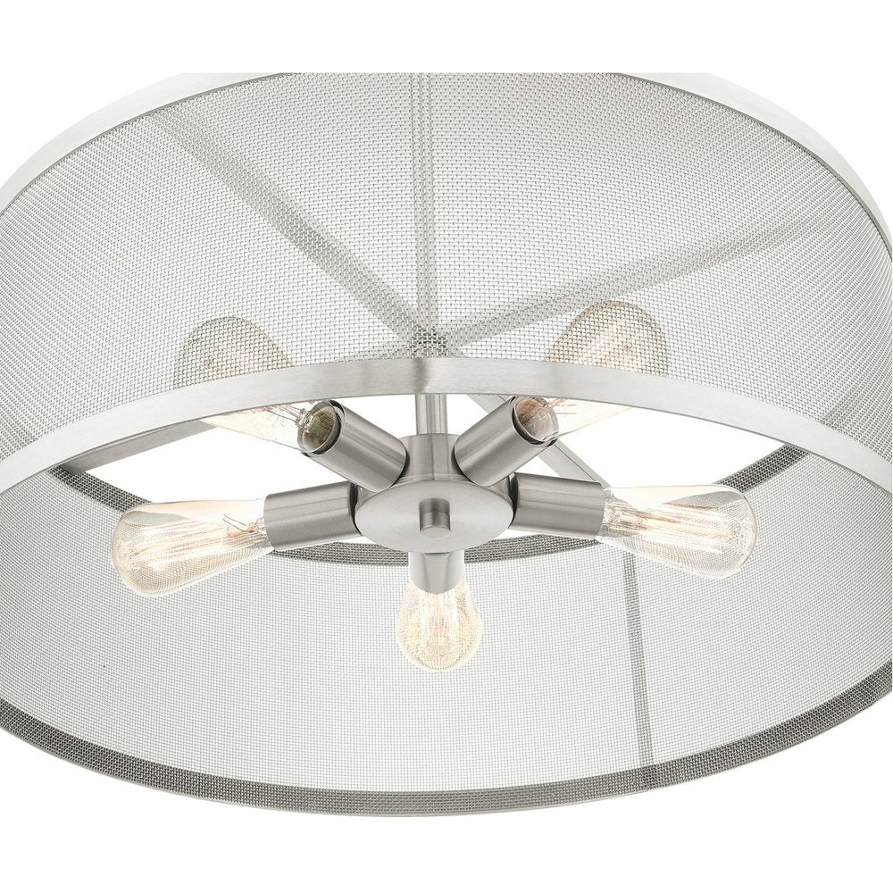 Nickel Five Light Metal Dimmable Chandelier With Shades