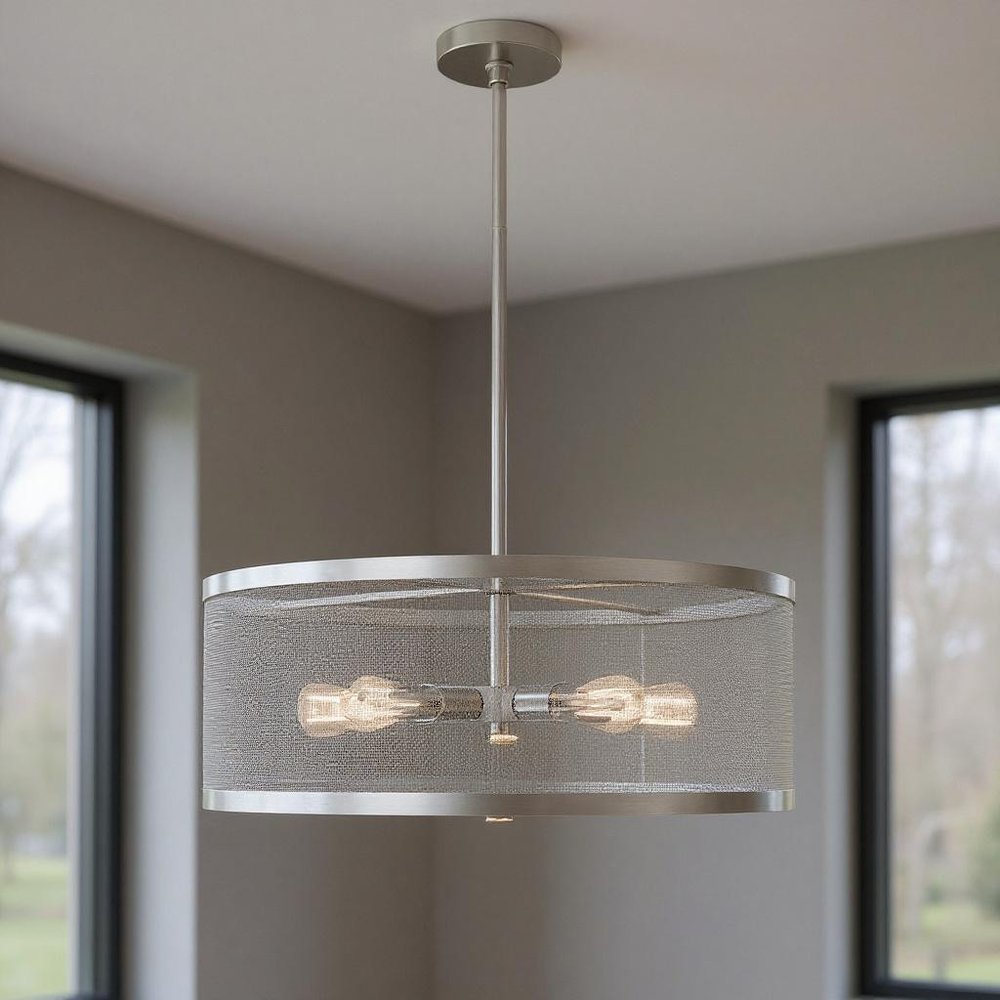 Nickel Five Light Metal Dimmable Chandelier With Shades