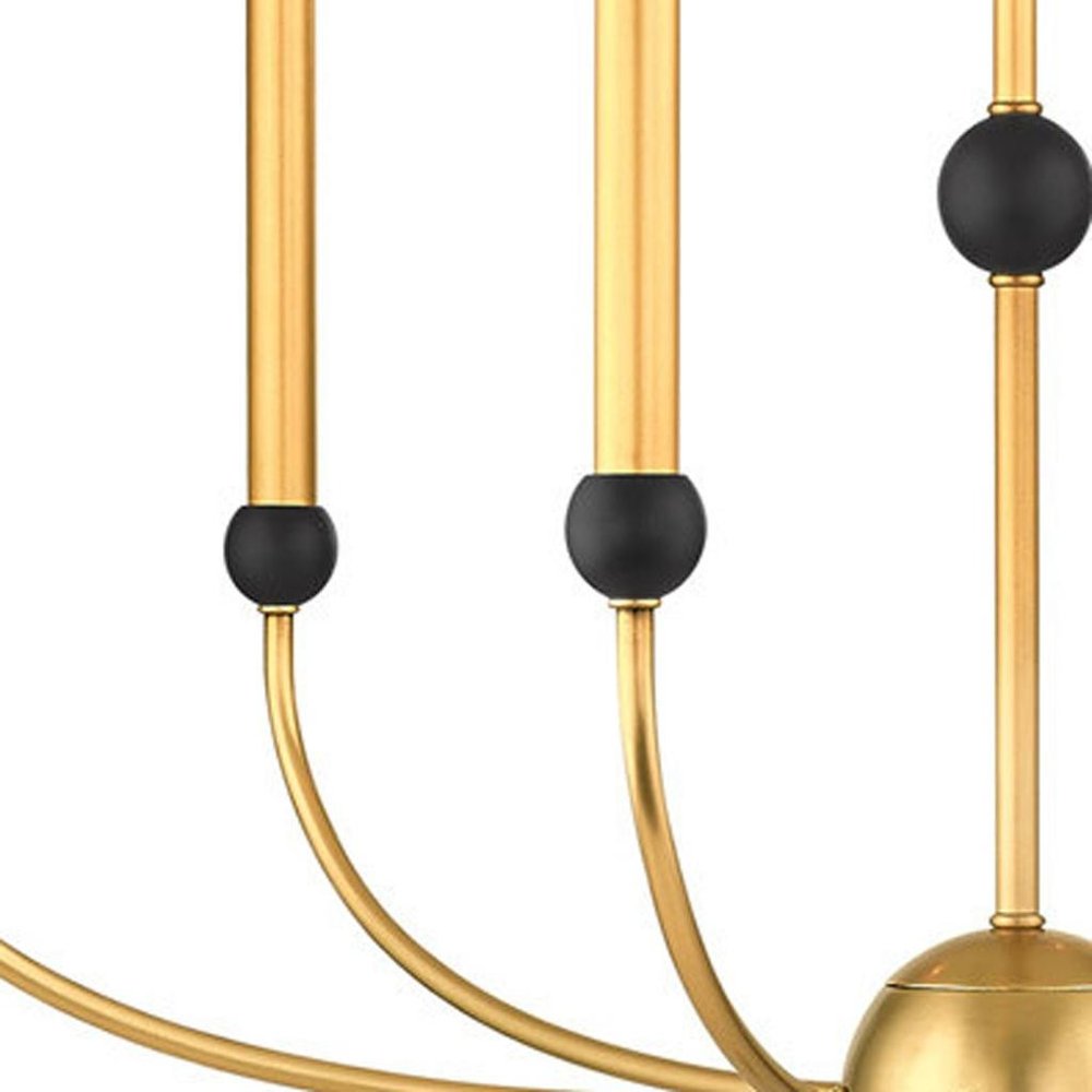 Brass Six Light Metal Dimmable Chandelier With Shades