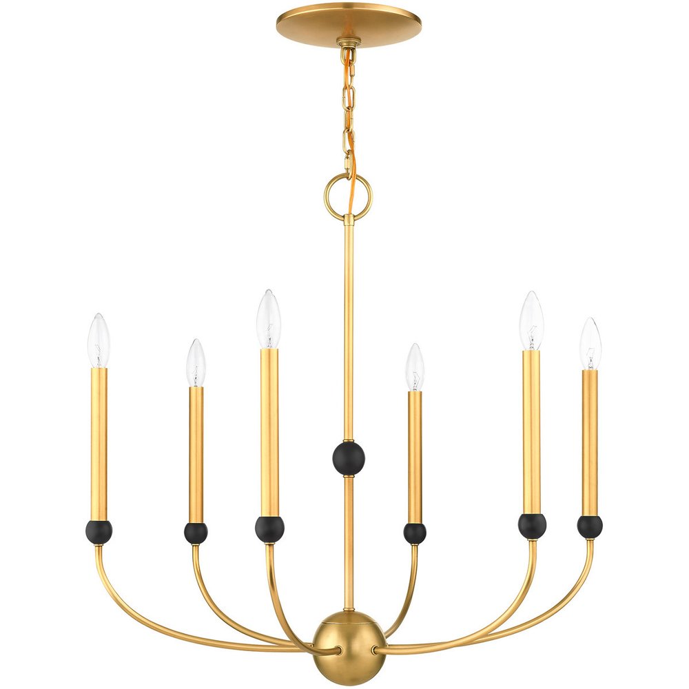 Brass Six Light Metal Dimmable Chandelier With Shades