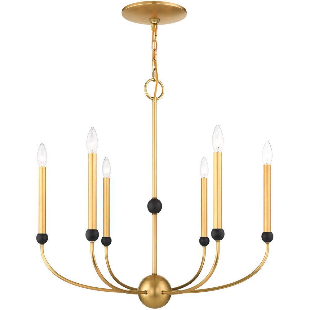 Brass Six Light Metal Dimmable Chandelier With Shades