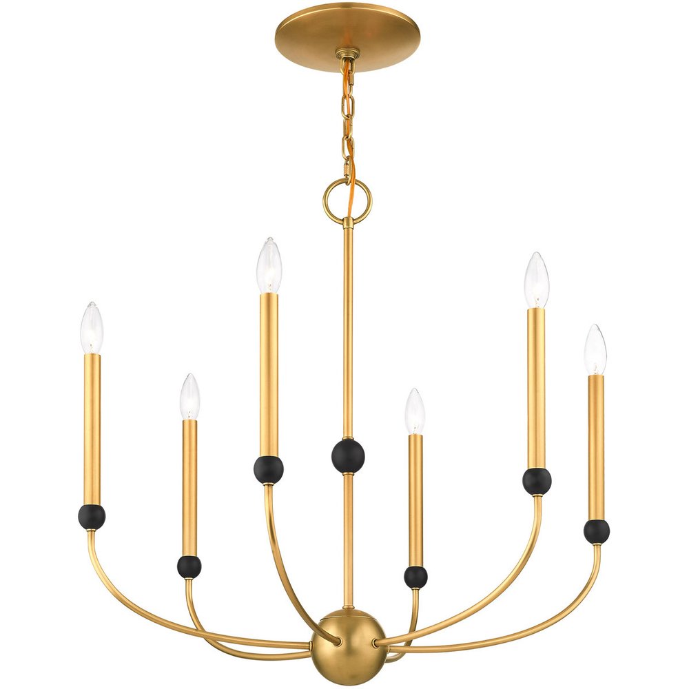 Brass Six Light Metal Dimmable Chandelier With Shades