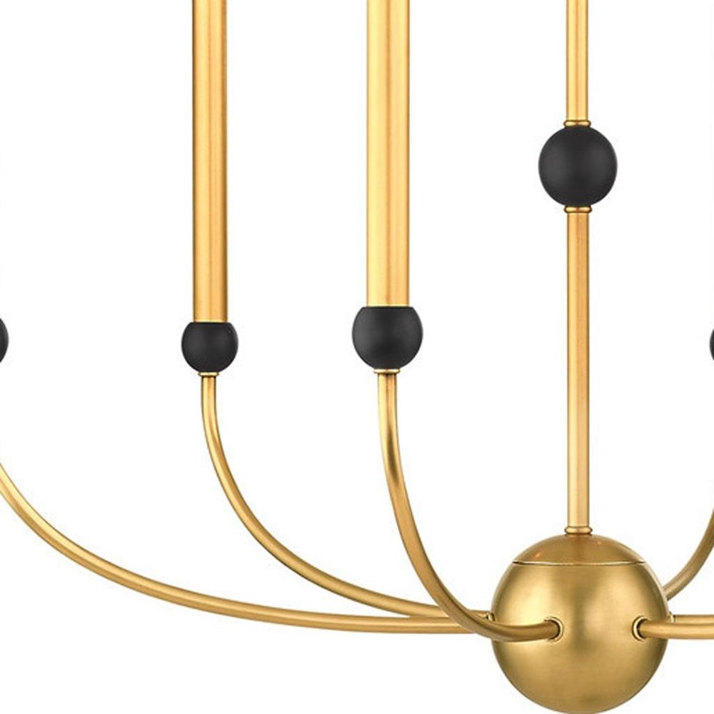 Brass Six Light Metal Dimmable Chandelier With Shades