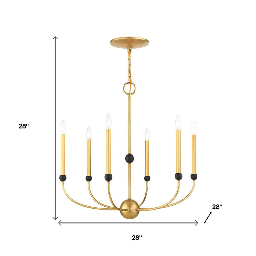 Brass Six Light Metal Dimmable Chandelier With Shades