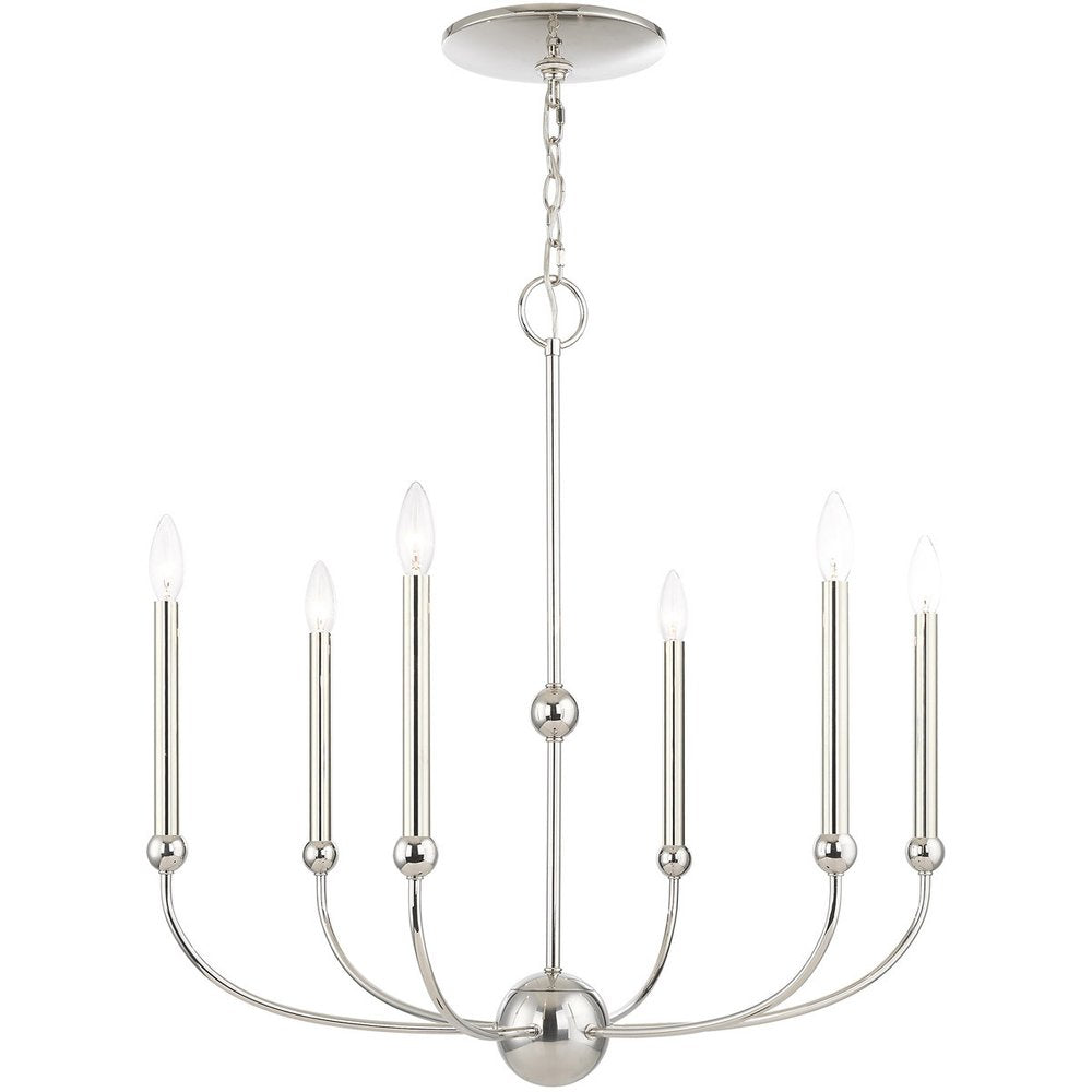 Nickel Six Light Metal Dimmable Chandelier With Shades
