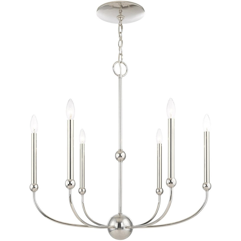Nickel Six Light Metal Dimmable Chandelier With Shades