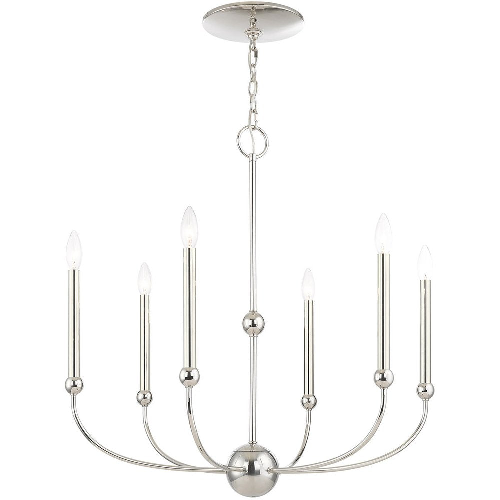 Nickel Six Light Metal Dimmable Chandelier With Shades