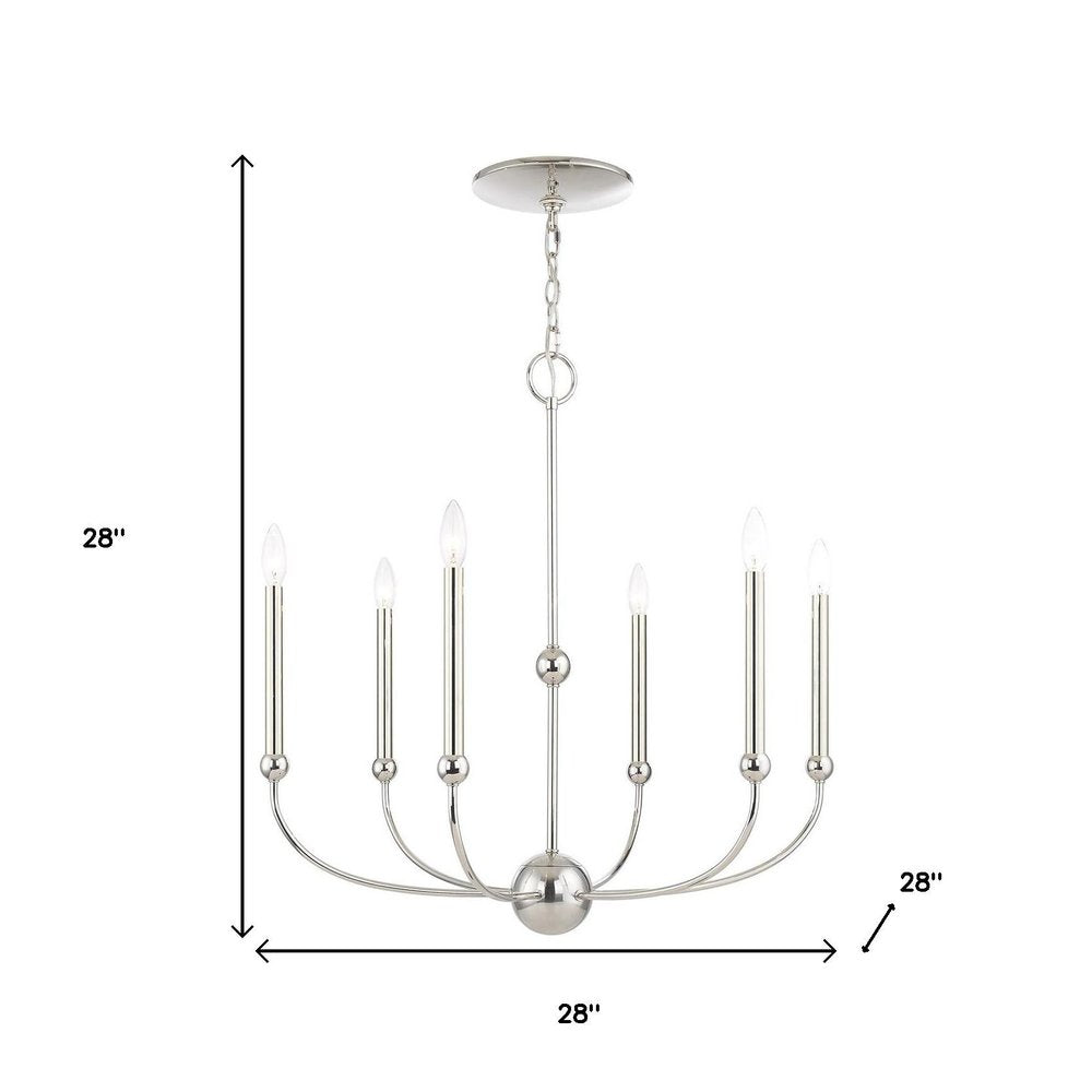 Nickel Six Light Metal Dimmable Chandelier With Shades