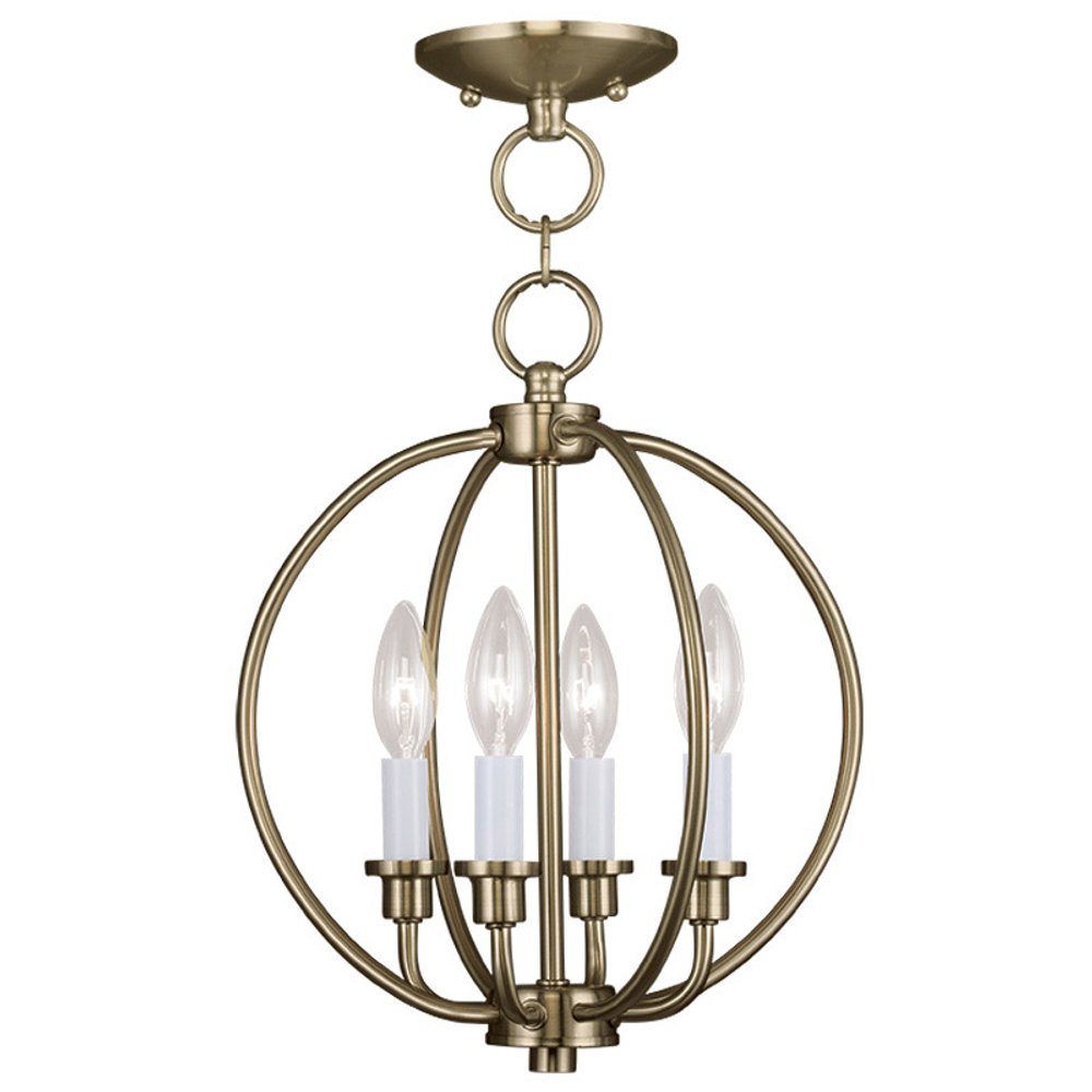 Brass And White Four Light Metal Dimmable Chandelier With Shades