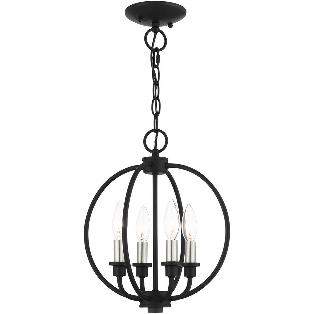 Black Four Light Metal Dimmable Chandelier With Shades